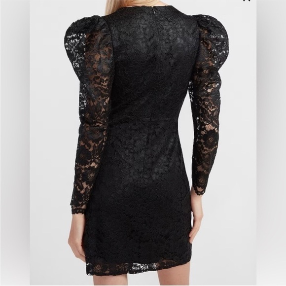 Express lace puff sleeve long sleeve black NWT dress black size medium - Picture 2 of 11